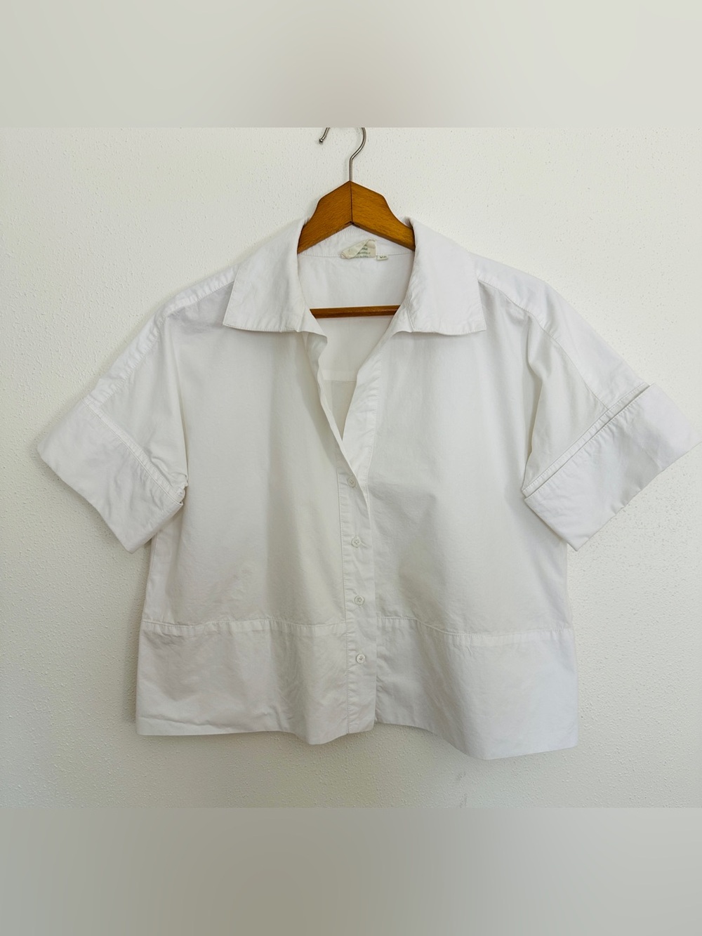 Julia Amory White Cotton Poplin Boxy Cropped Short Sleeve Cuff Button Down XS